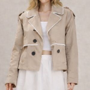 NWT Bagatelle Collection Beige Lace Accent  Button Blazer Jacket, Large